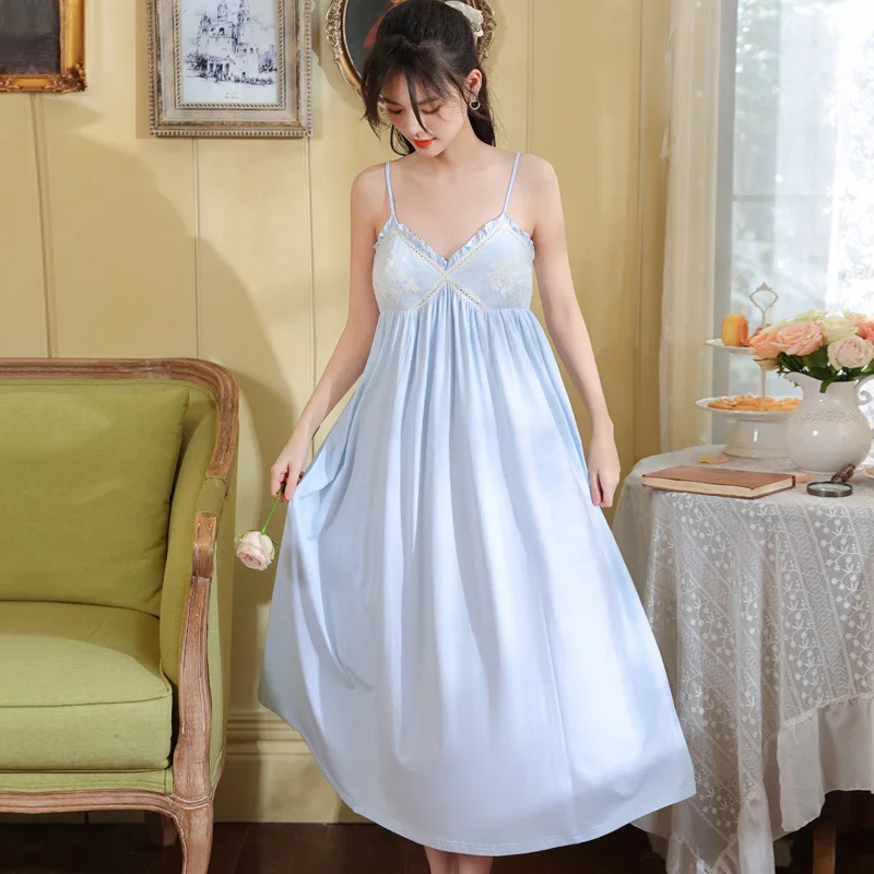 

Ночная рубашка, винтажное Хлопковое платье, кружевная вышивка, женская летняя длинная ночная рубашка без рукавов для принцессы и девушки, сексуальная ночная сорочка, одежда для сна
