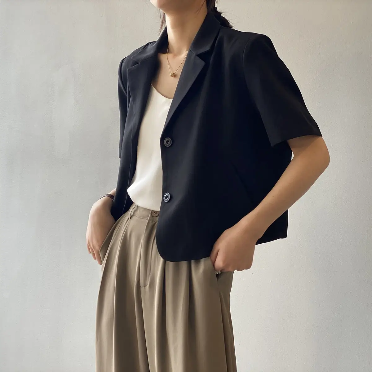 Cropped Blazers Women Fashion Solid Summer Pockets Casual Outwear Thin BF 5 Colors Office Lady Simple Mujer Breathable All-match