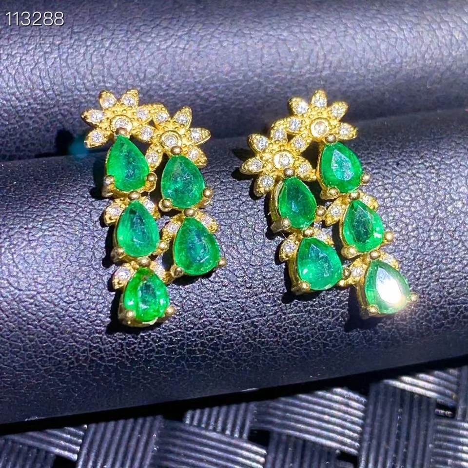 

Женские серьги-подвески из серебра 925 пробы с натуральным изумрудом