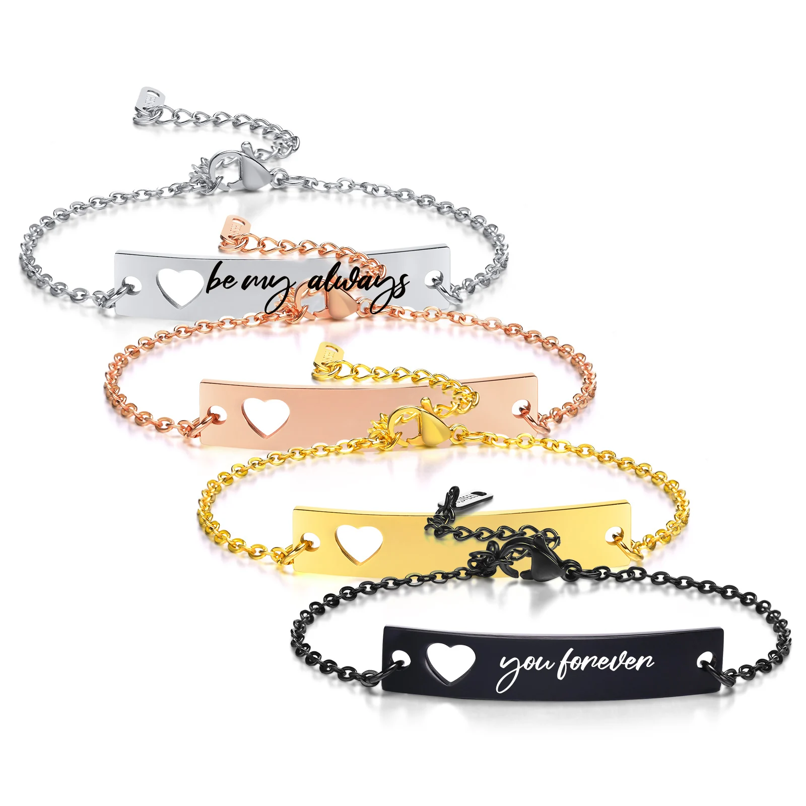 

Free Personalized Engravble Stainless Steel Link Bracelet with Heart Symbol ,Name Customized Matching Couples Women Gift