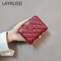 layrussi rhomboid women card holder pu leather bank credit id cards pouch case coin purse wallet slim zipper business card case