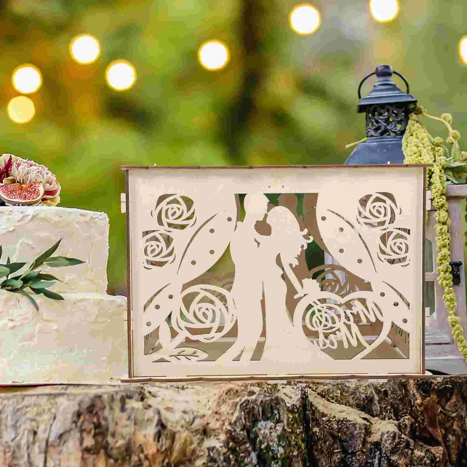 

Display Box Party Cards Wooden Container Wedding Reception Holder Terrarium Clip Gift Case Lock Baby Glass Containers