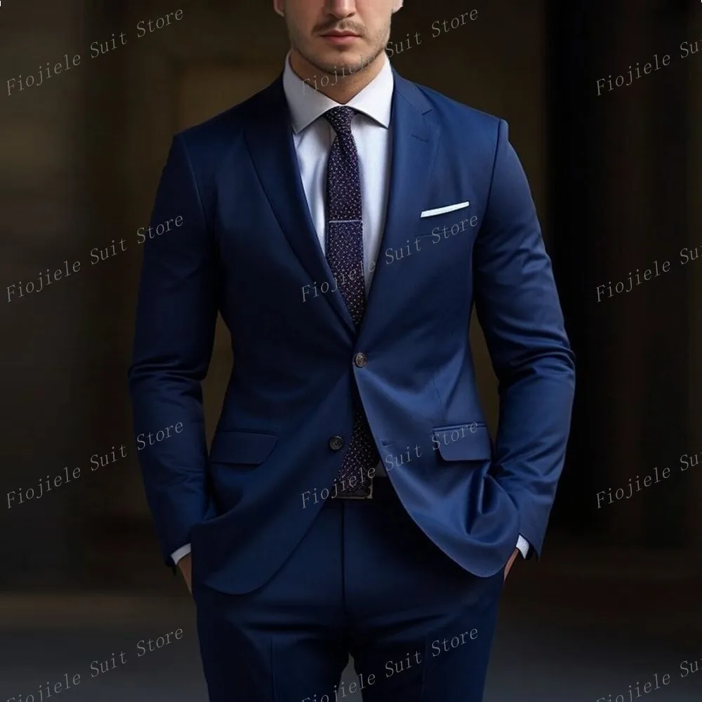 niebieskie męskie garnitury biznesowe smokingi dla pana młodego na studniówkę wesele formalny 2-częściowy zestaw marynarka i spodnie