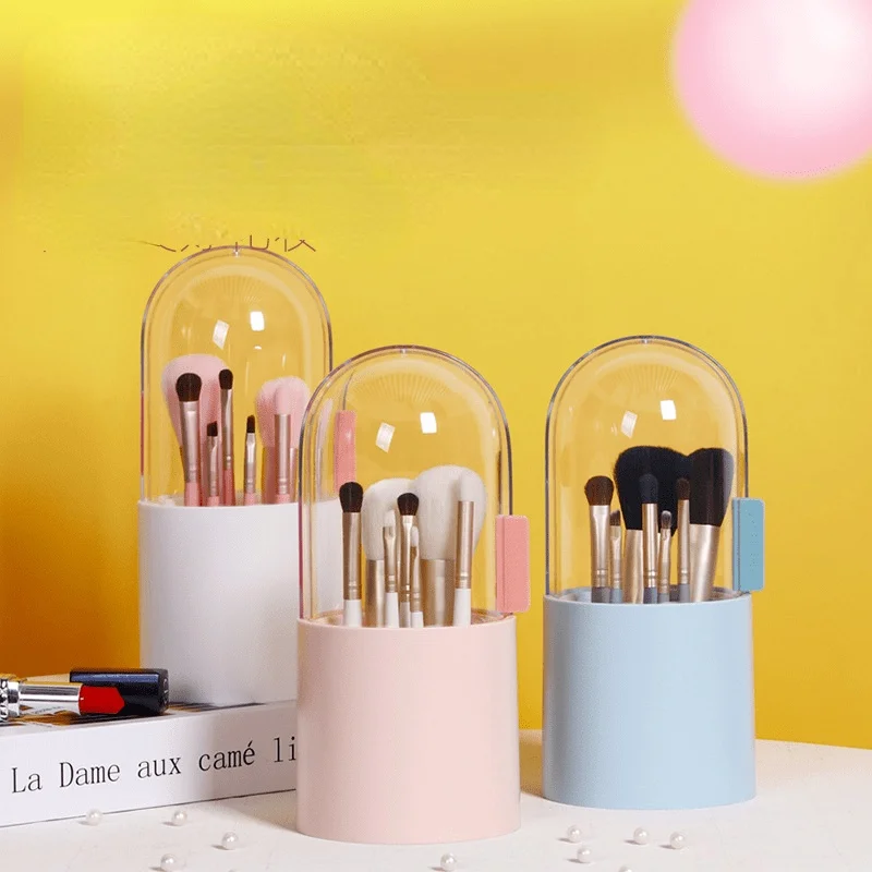 

Acrylic Cosmetic Organizer Box Transparent Rotating Makeup Brush Case Nail Polish Lipstick Holder Eyebrow Pencil Storage Tube