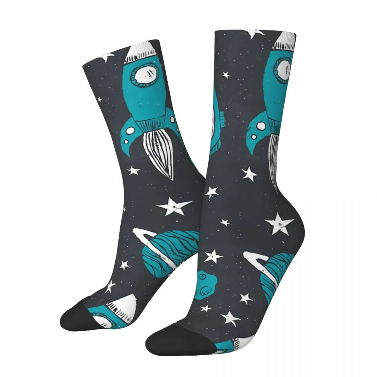 

Funny Crazy Sock for Men Space Age Hip Hop Harajuku Alien Happy Pattern Printed Boys Crew Sock Novelty Gift