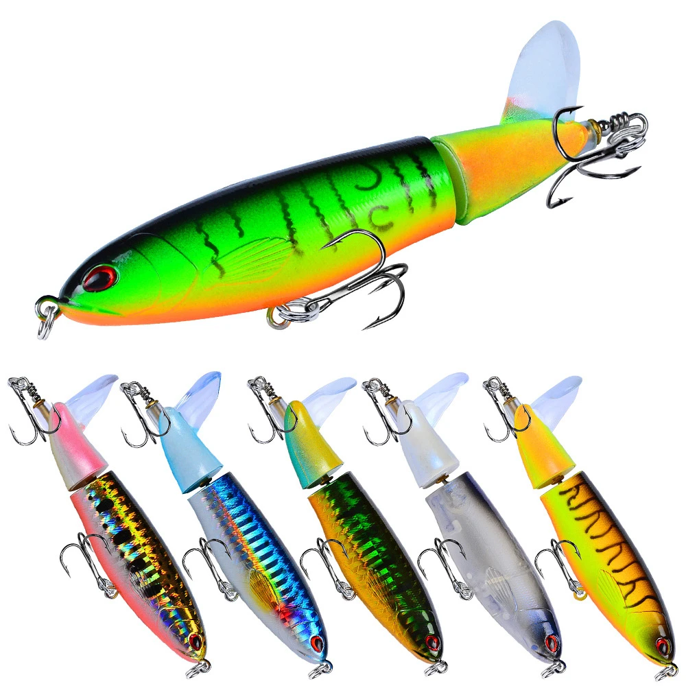 8 Pcs Set 11cm/14.5cm Topwater Fishing Lure Whopper Popper Bait Hard Plopper Soft Rotating Tail Fishing Tackle Fishing Bait Kit