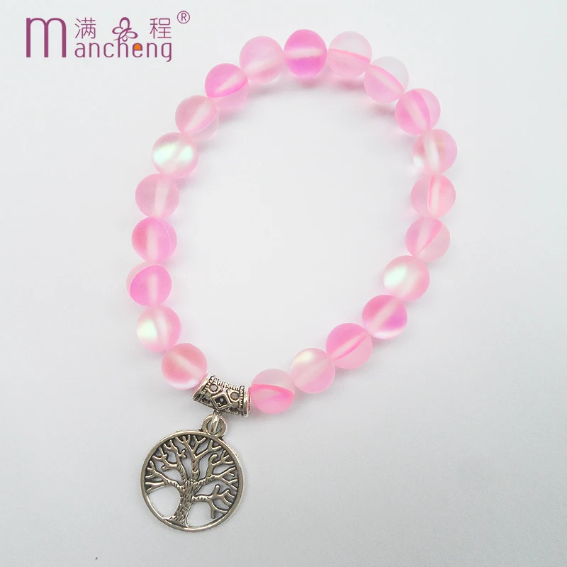 

Life Tree Pendant Bracelet girl Engagement Gift Romantic Pink Moonstone Fluorescent Glowing Tree life ID Bracelets jewelry Women