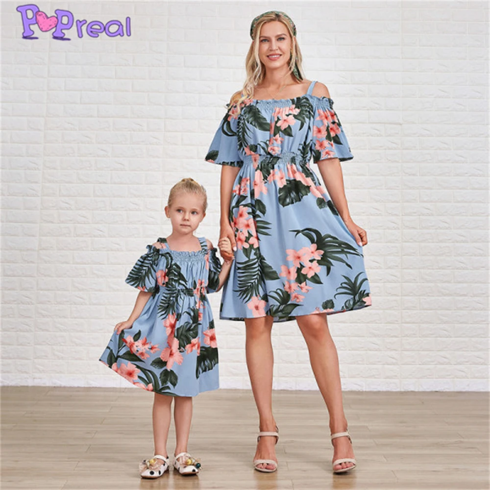 

PopReal Mom And Daughter Dress Summer Sleeveless Print V-Neck A-Line Dress Mommy And Me Clothes Parent-Child Outfit Family Look