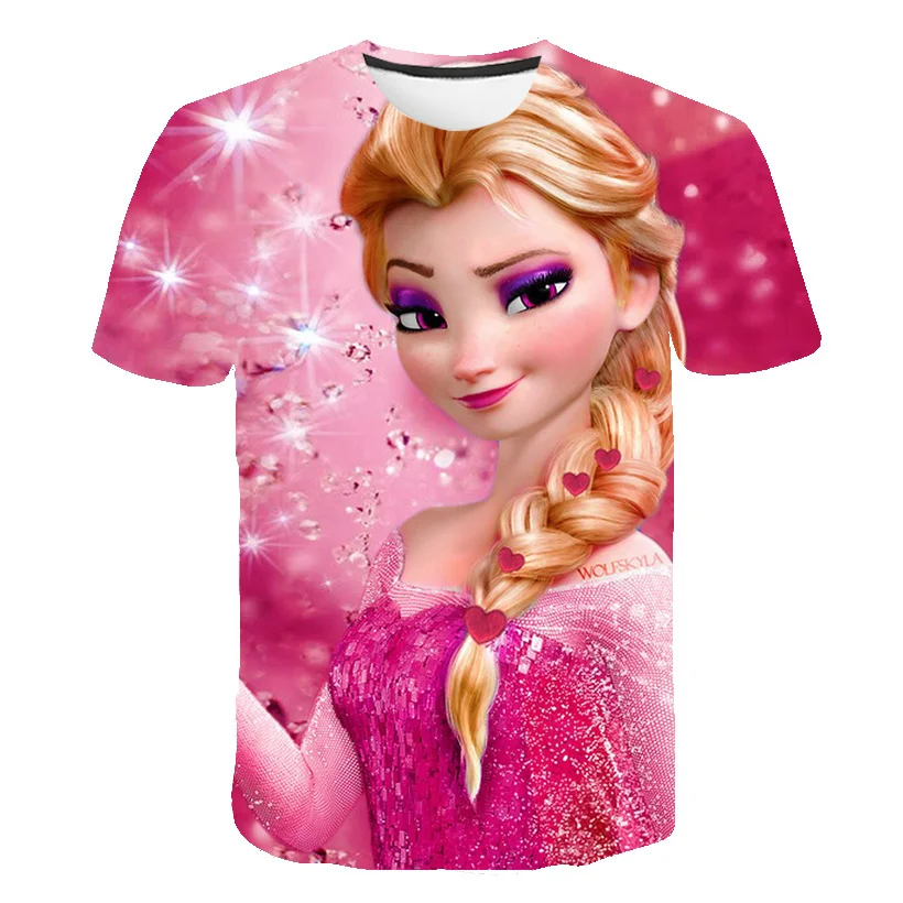 Frozen 2 Print T Shirts Baby Girls Short Sleeve T-Shirts Fashion Elsa Casual Tee Shirts Kids Cartoon Tops Tees Costumes 1-14 Yrs