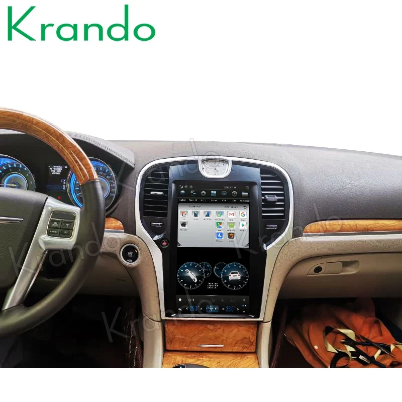 Фото Автомобильный радиоплеер с вертикальным экраном Krando Android 9.0 4G 64G 9,0 дюймов GPS для Chrysler 300C 13,3-2013 мультимедийный Carplay №2