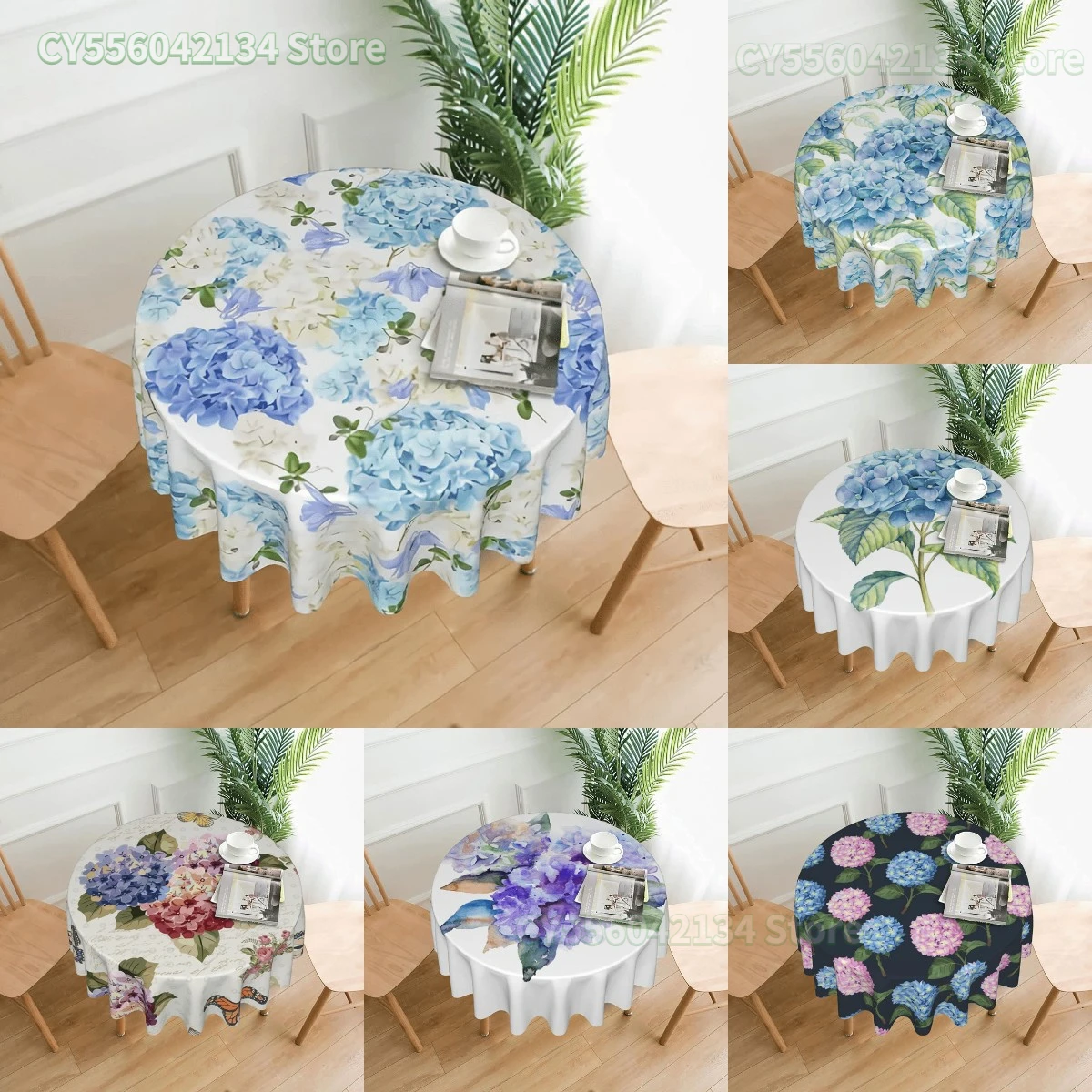 

Синяя, белая скатерть для гортензии, круглая, весенняя, Цветочная скатерть, Пыленепроницаемая, Декоративная скатерть для стола