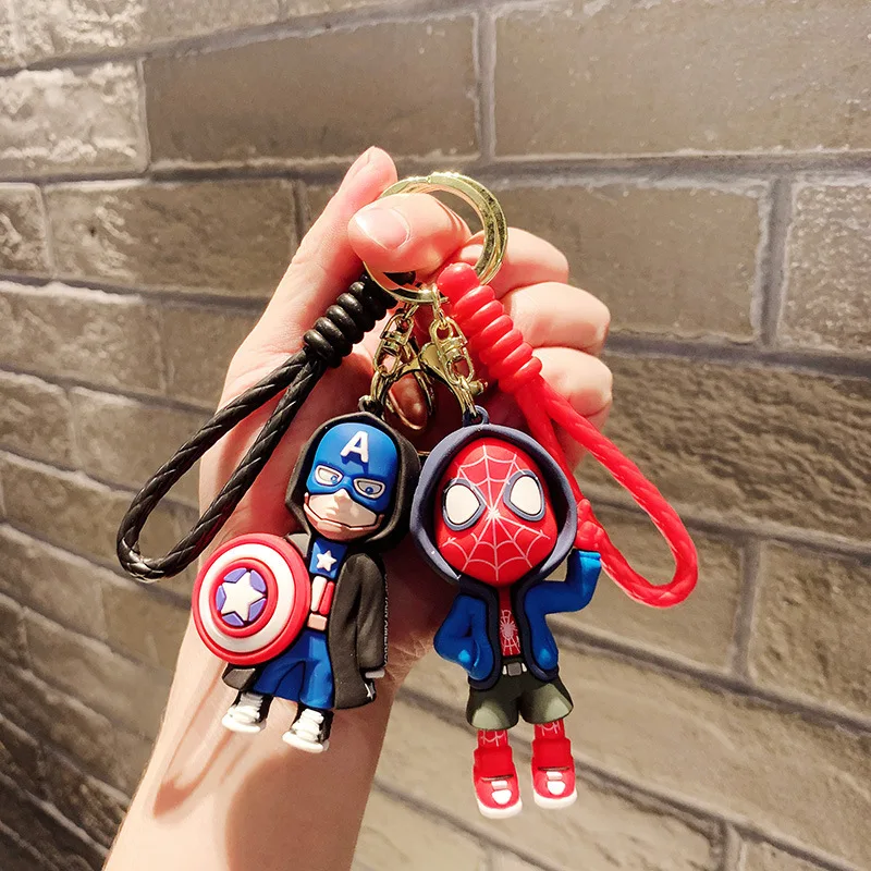 

Disney Avengers Cartoon Keychains Superhero Spiderman Iron Man Captain America PVC Figure Model Toy Car Keyring Bag Pendant Gift