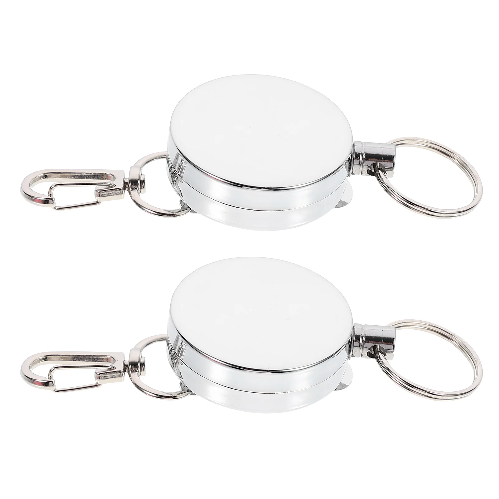 

2 Pcs Wire Rope Puller ID Badge Holder Retractable Lanyards Key Storage Ring Keychain Steel Metal Heavy Duty Reel Nurse