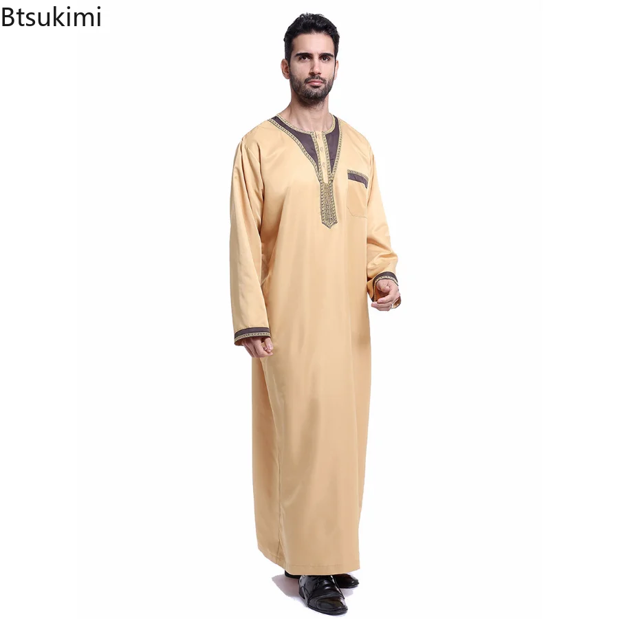 Muslim Fashion Men's Long Sleeve Designs  Abayas Muslim Dresses Arabic Dress Thobe for Men Robe Musulmane Dubai Plus Size 3XL