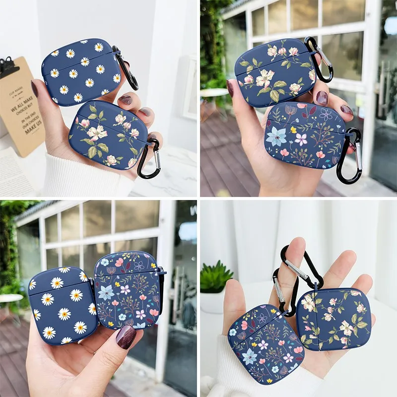 

Flowers Silicone Earphone shell For Apple Airpod 2/1 Cover For Airpod pro Earphone case for airpods capa fundas Navy blue Fundas