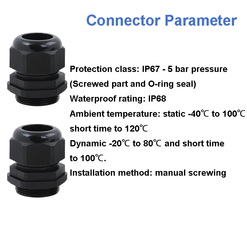 5 шт./лот водонепроницаемый кабельный ввод PG7 PG9 PG11 PG13.5 PG16 черный пластиковый