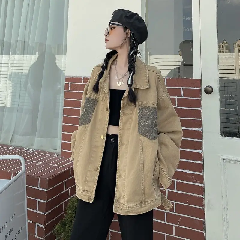 

Shirts Women Autumn Lapel Collar Patchwork Long-sleeve Shirt Hong Kong-style Loose Students 2021 Fall Fashion Oversize Blouse