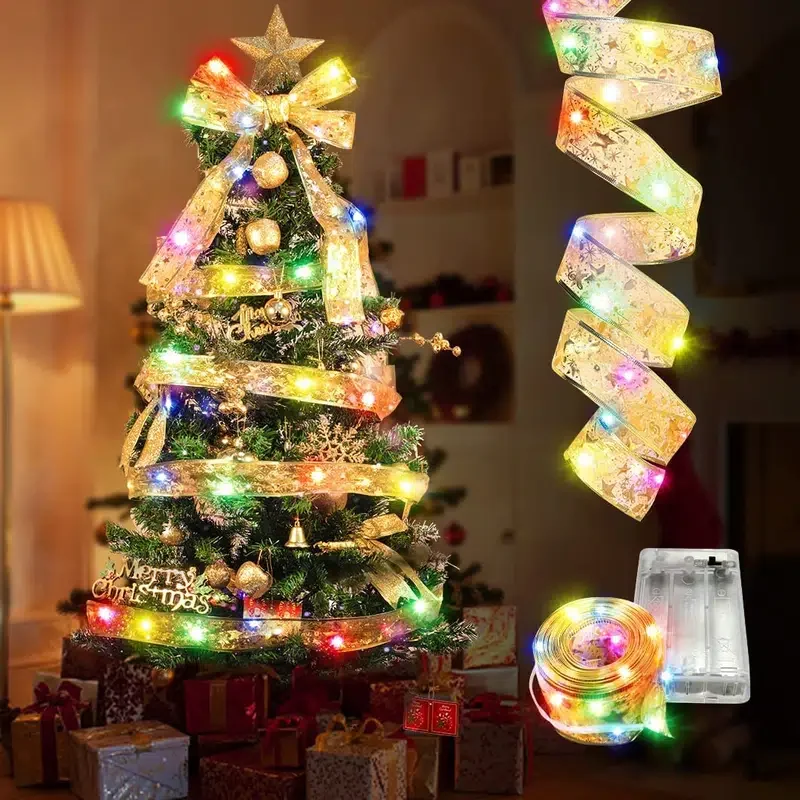 

Декоративная гирлянда для рождественской елки HMTX, Подарочная коробка, декоративные гирлянды, 2 упаковки на 5 м, 50 огней, питание от батареи