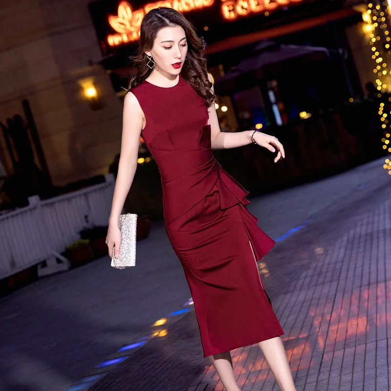 

Новинка, красное темпераментное банкетное вечернее платье во французском стиле, платья макси для женщин