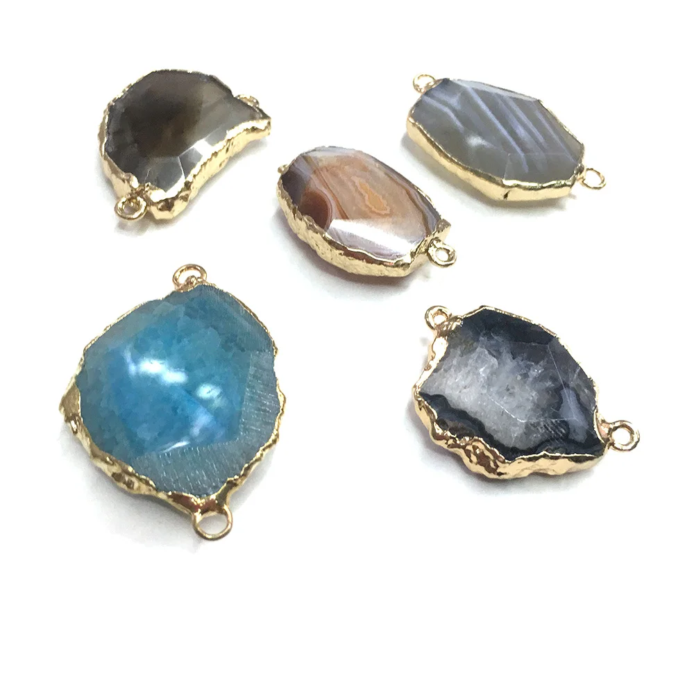 

Random Color Natural Stone Gem Irregular Agate Connector Handmade Crafts DIY Vintage Necklace Accessories for Woman 22x32mm