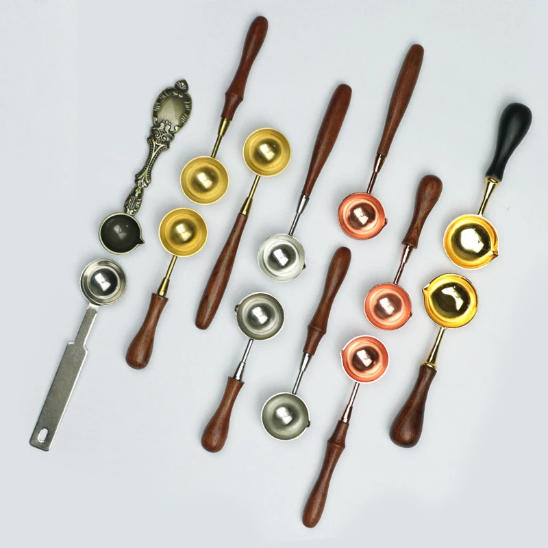 

Sealing Wax Spoon Wood Handle Retro Wax Stamping Spoons Invitation Cards Decorative Stamps Craft