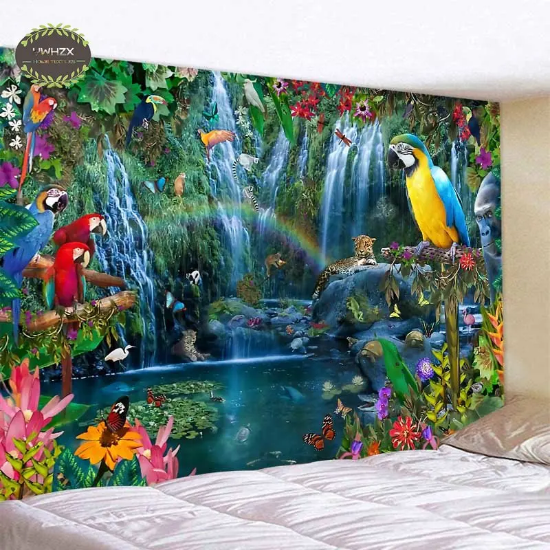 

Jungle Bird Tapestry Wall Hanging Bohemian Bedroom Decoration Parrot Living Room Hippie Boho Home Decor Background Tapestries