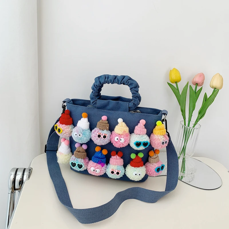 

Fashion Women's Bags Canvas Handbags Plush Dolls Shoulder Bags Large Capacity Messenger Bags Hip Hop Style Shopping Bags Purse