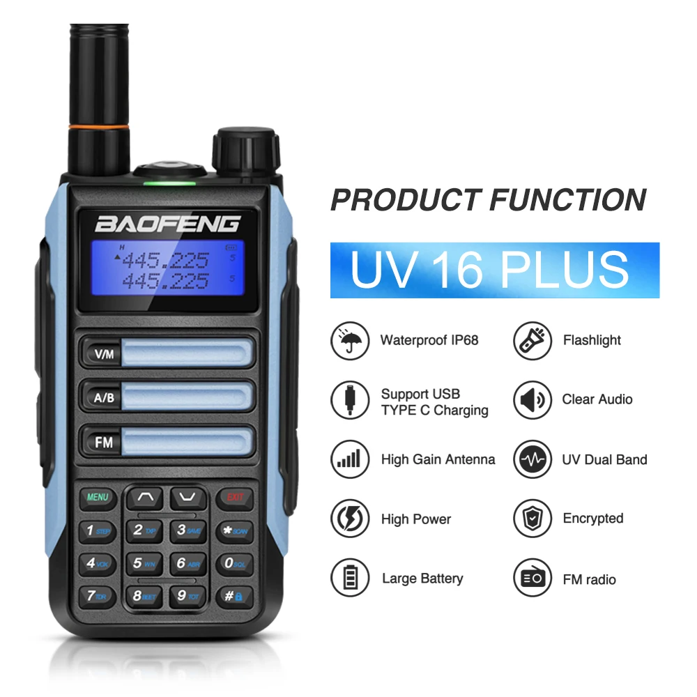Baofeng UV16plus Walkie Talkie 10W 5800mah VHF UHF Dual Band Two Way CB Ham Radio Portable Transceiver Amateur Radio Transmitter