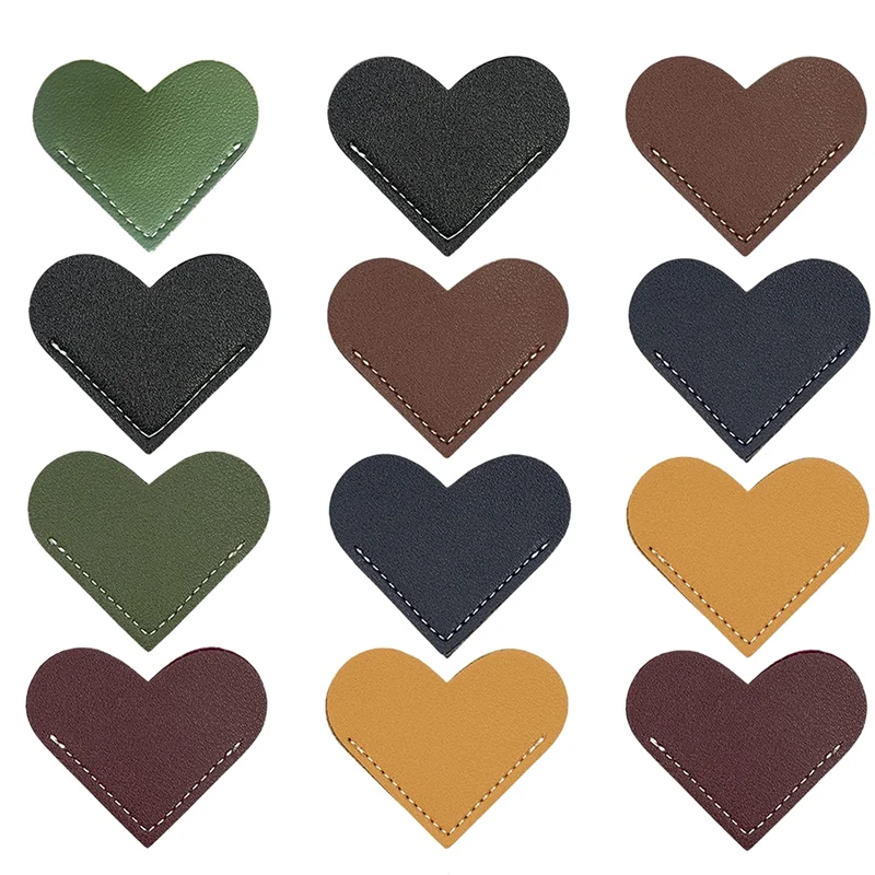 

12 шт., кожаные закладки в форме сердца для книг