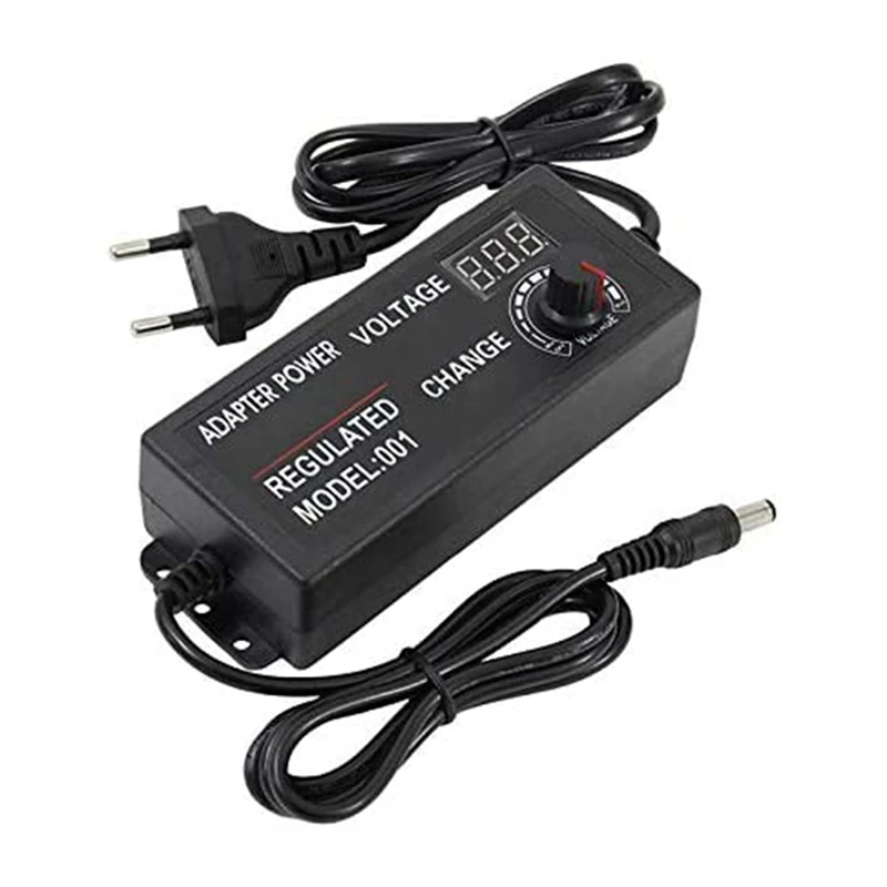 

Adjustable Power Adapter With Rotary Knob, LED Digital Display, 3V-12V 5A Adjustable Transformer Power Adapter EU Plug