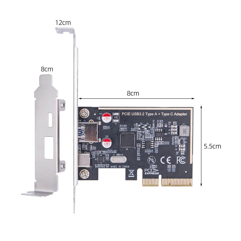 PCIE USB 3.2 GEN2 10G + адаптер Type C 10G PCI Express X4 Карта расширения Riser ASM1142 Чип-контроллер + низкий кронштейн для настольных ПК (art.: 3920cf8a2156b) - 3920cf8a2156b
