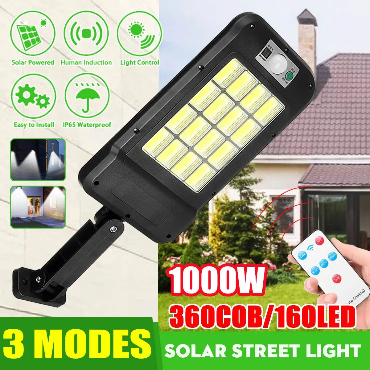 

1000W Solar Light 360COB/160LED Outdoor Solar Waterproof Street Light Garden Infrared Sensor Motion Sensor Smart Remote Light