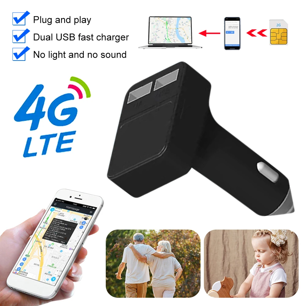 

4G/2G Car GPS Tracker Dual USB Output Charger Mini Locator 12V Real-Time Tracking Device Online Free App 180 Days Record Storage