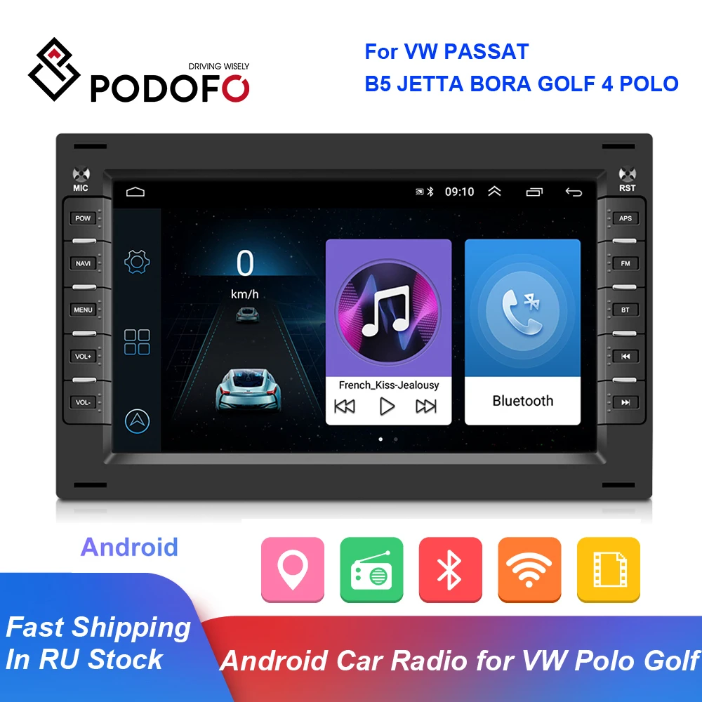 

Podofo 2 Din Android Car Radio Stereo For VW PASSAT B5 JETTA BORA GOLF 4 POLO MK5 MK4 MK3 T5 Multimedia Player GPS Navigation