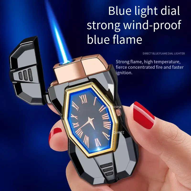

Personality Sports Car Watch Lighter Inflated Jet Strong Fire Power Cigar Lighter Metal Blue Flame Fuel Lighter Butane Gas 2023