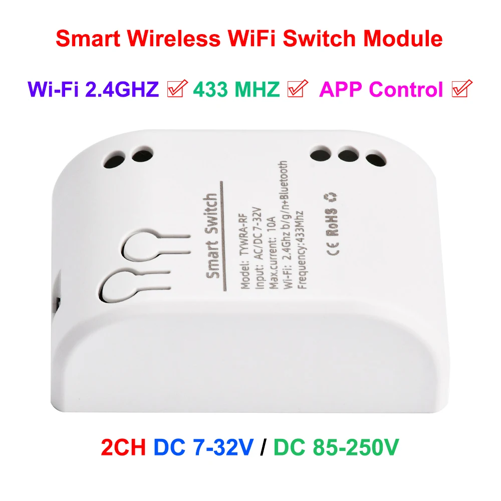 Смарт-пульт дистанционного управления беспроводной Wi-Fi коммутационный модуль 2CH DC 7-32V 85-250V RF приемник 10A WiFi релейный модуль