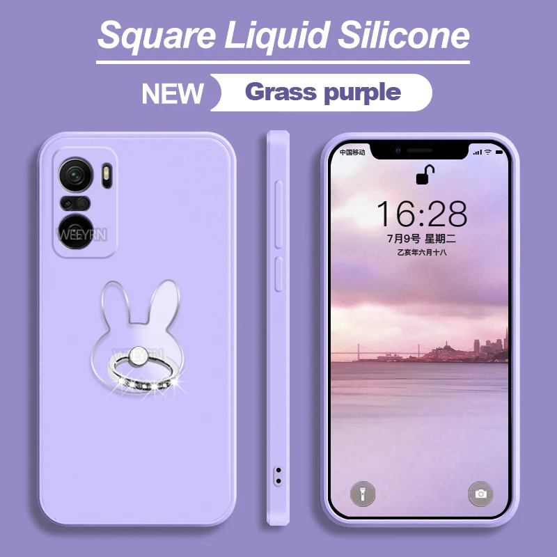 

3D Cute Cartoon Rabbite Love Bling Clear Diamond Ring Case For Xiaomi Poco F3 X3 Pro NFC PocoX3 GT Soft Liquid Silicone Cover