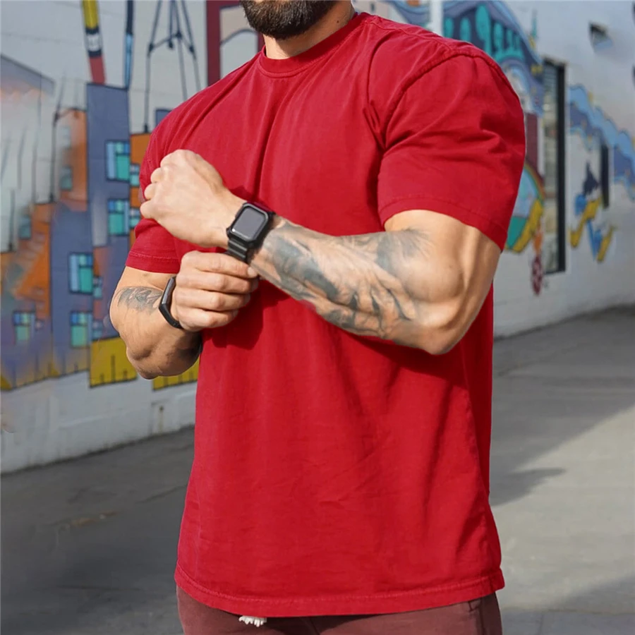 

2022 Men Oversized Fit Short Sleeve T-shirt cotton With Dropped Shoulder Loose Hip Hop Fitness Summer Gym Bodybuilding Tops Tees