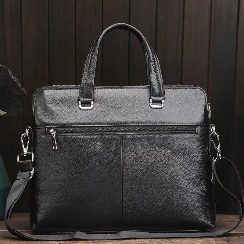New Business Men Executive Briefcase With Zipper Leather Handbag For Documents Luxury Shoulder Messenger Bag Male Laptop Bag
