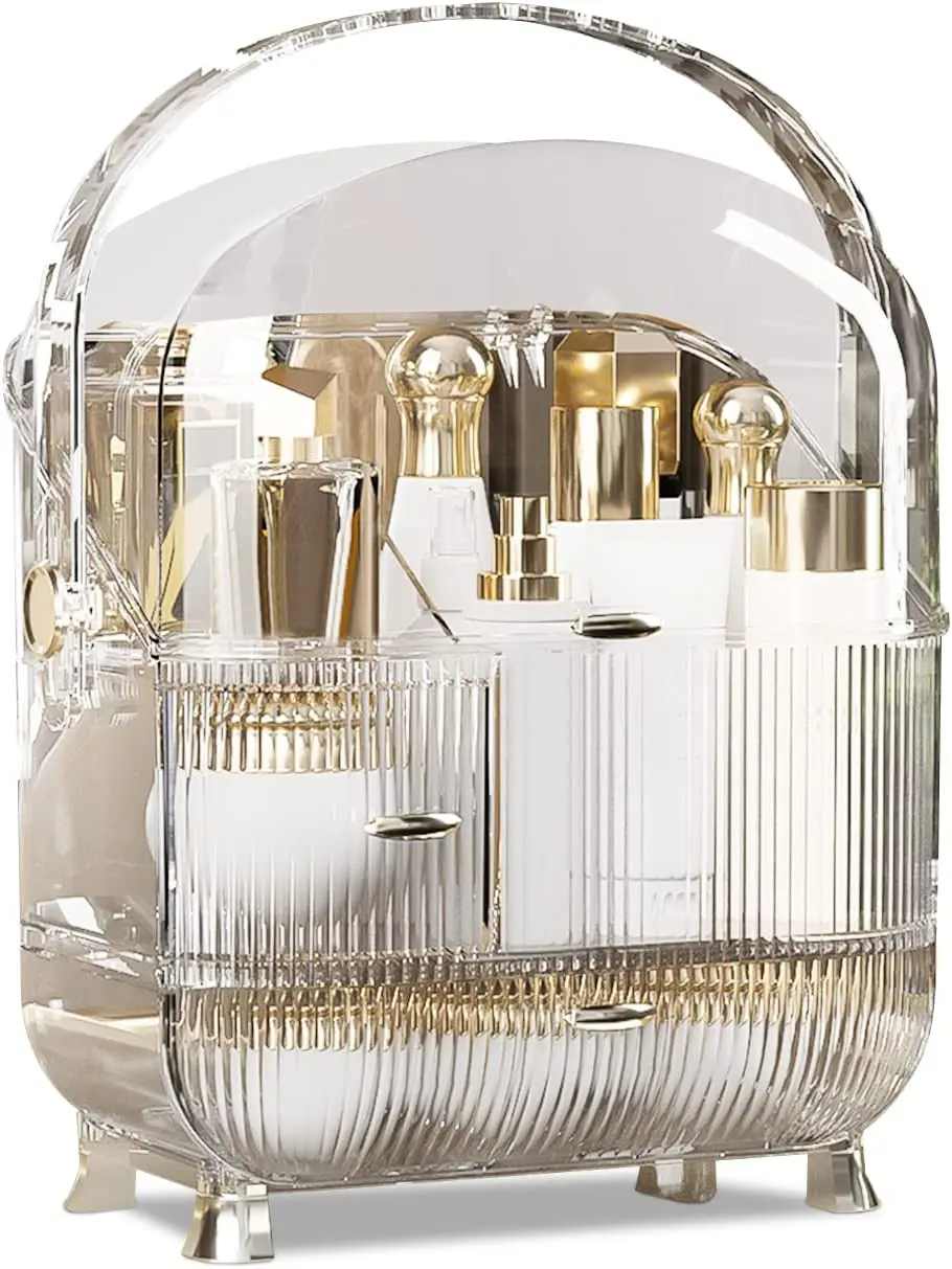 

Портативный многофункциональный органайзер для косметики в стиле ретро, пылезащитная коробка для хранения косметики для косметики, товары...