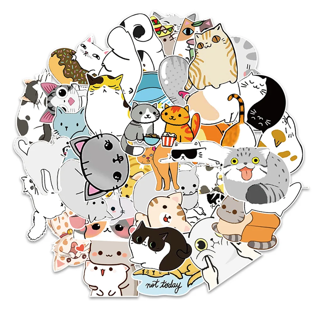 

10/30/50PCS Cute Cartoon Kitten Creative Personality Sticker Cup Refrigerator Computer Suitcase Notebook Waterproof Wholesale