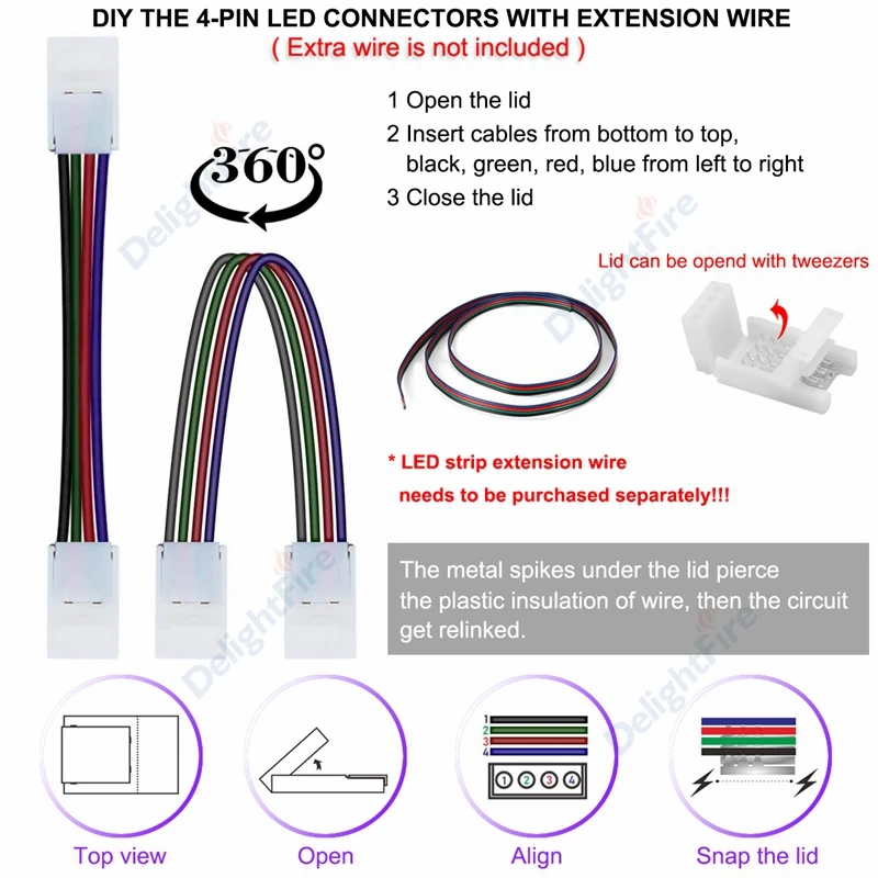 L-образный разъем для светодиодной ленты RGB 4 контакта 8/10 мм регулируемый угол 2/3