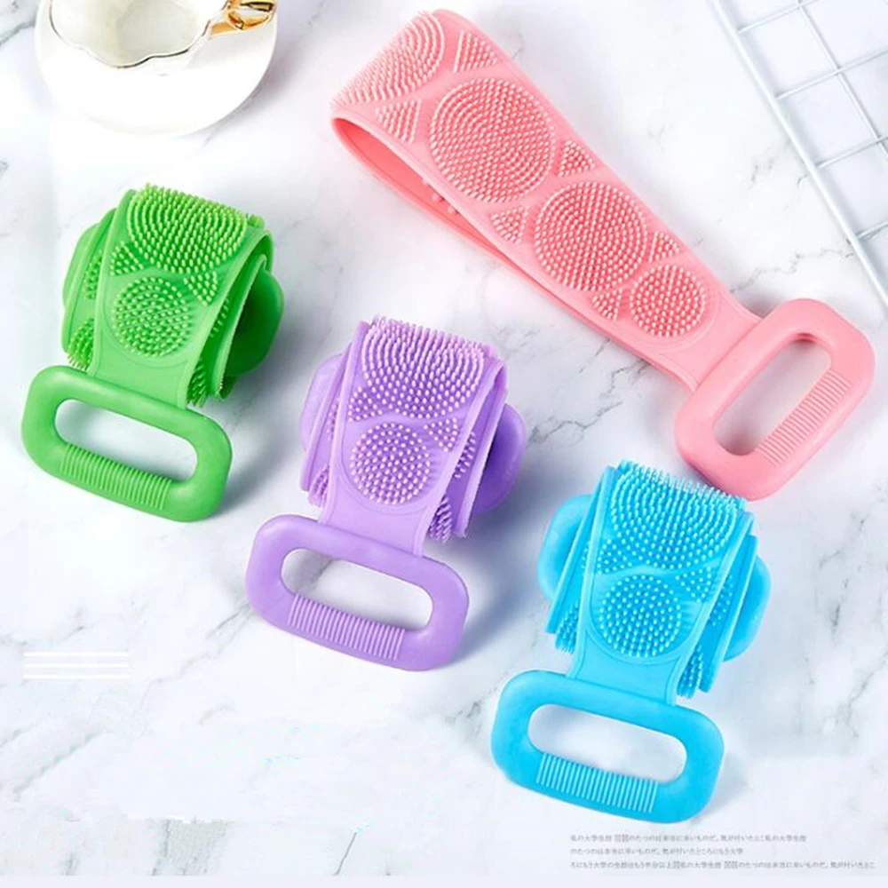 Silicone Body Scrubber Bath Brush Exfoliating Shower Belt Scrub Back Massage Cleaning Strap Bathing Tools |