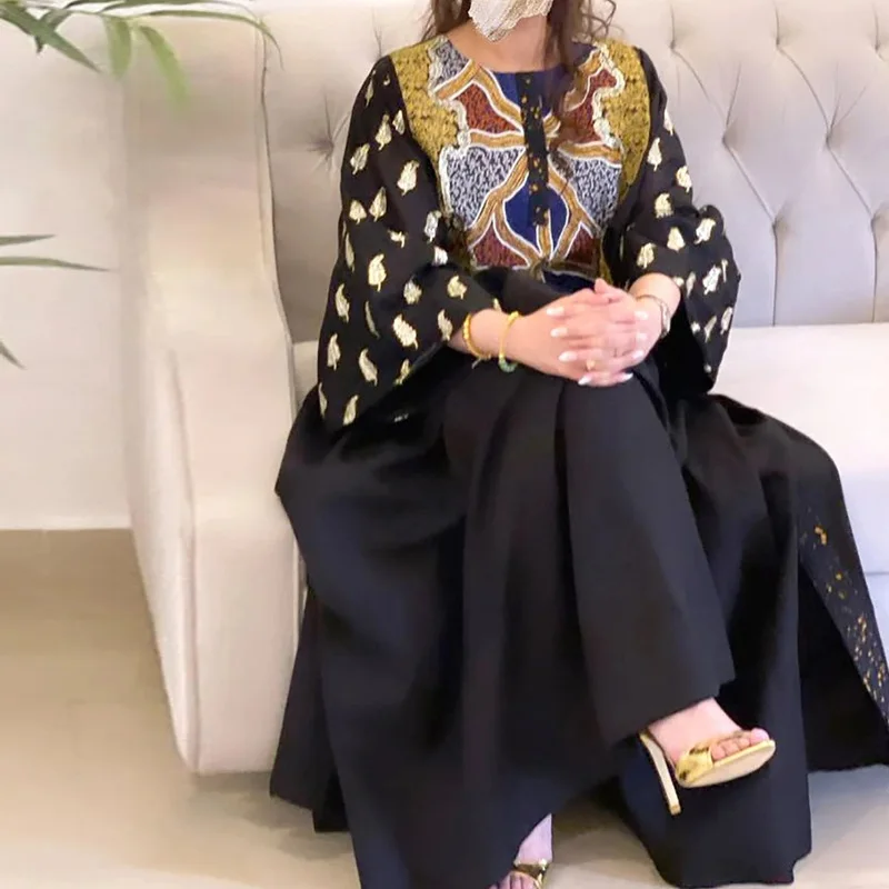 

Women's Dress Robe Spring Summer Fashion Loose Dress with Prints Women's Vintage Long-Sleeve Round-Collar Dress Turkish Robe