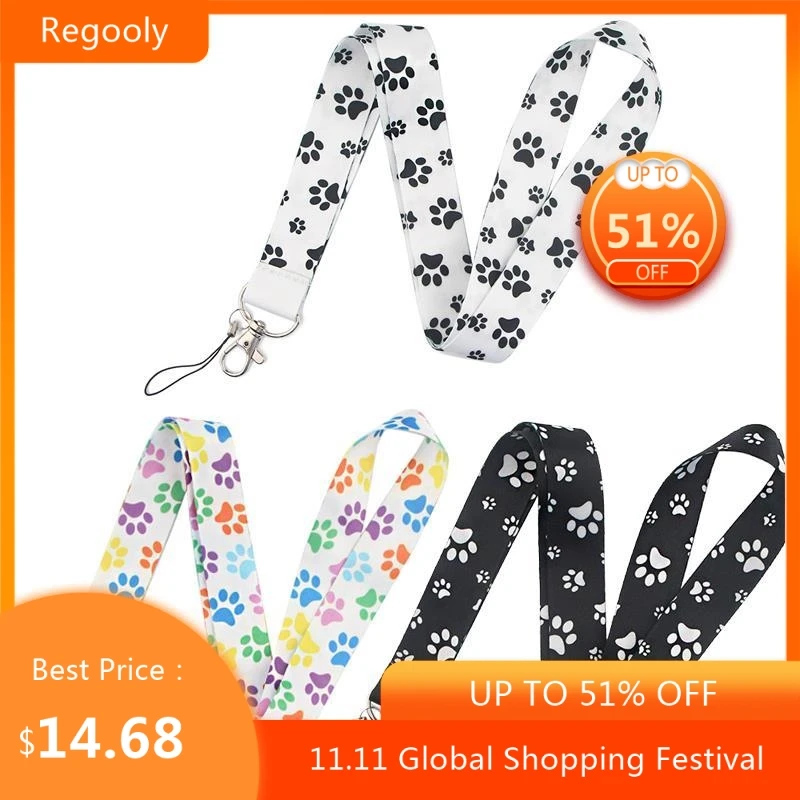 

30pcs Dog paw Neck keychain necklace webbings ribbons Anime Cartoon Neck Strap Lanyard ID badge holder Keychain Lanyards
