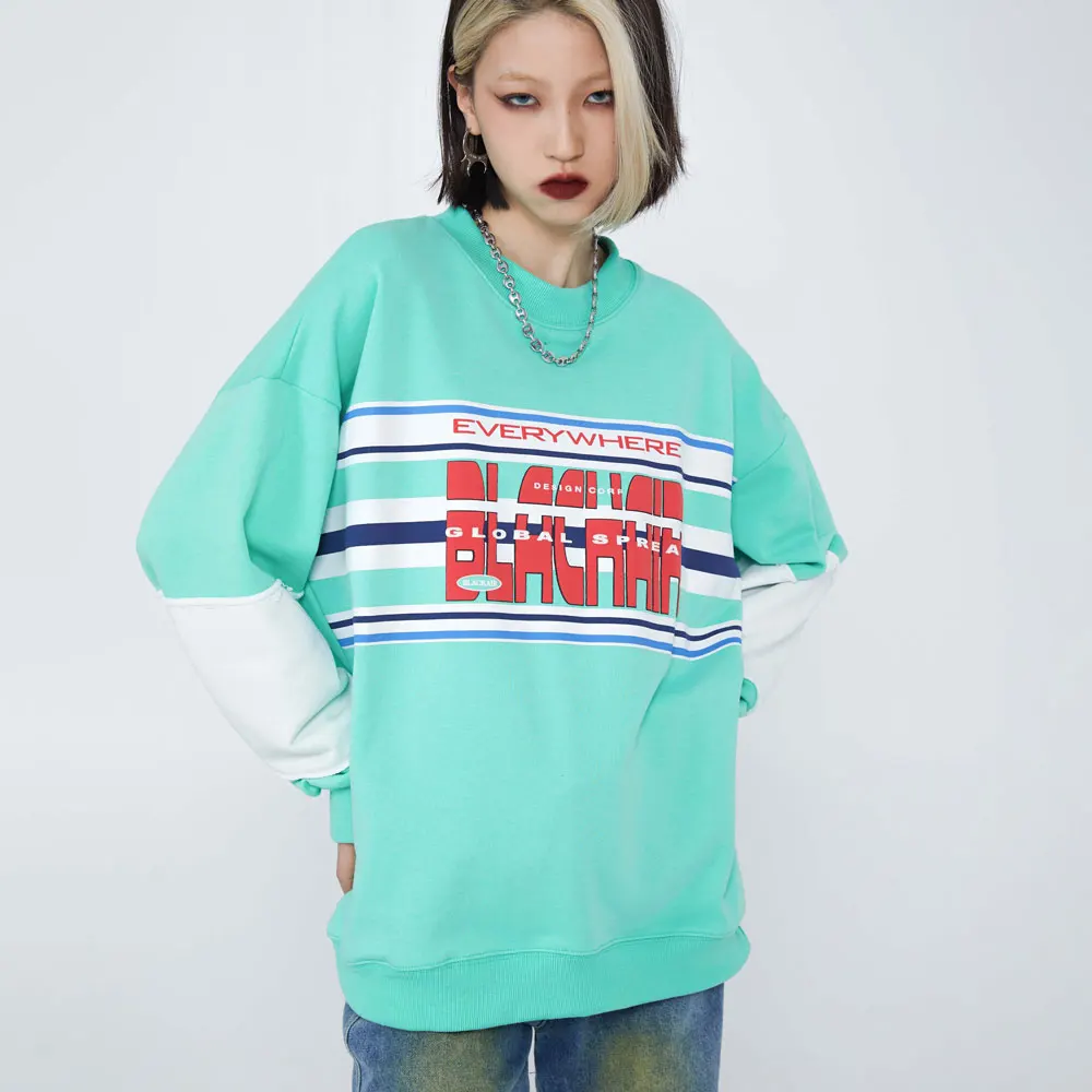 

Oversize Sweatshirt Terry Cloth Cotton O-neck Tops Vintage Foaming Print Streetwear Harajuku Casual Woman Clothes Sweetshirts