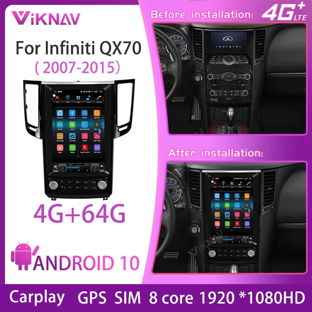 

For Infiniti QX70 2007-2015 Android10 8 core Touch Screen Car Radio Multimedia Play navigation video DVD GPS