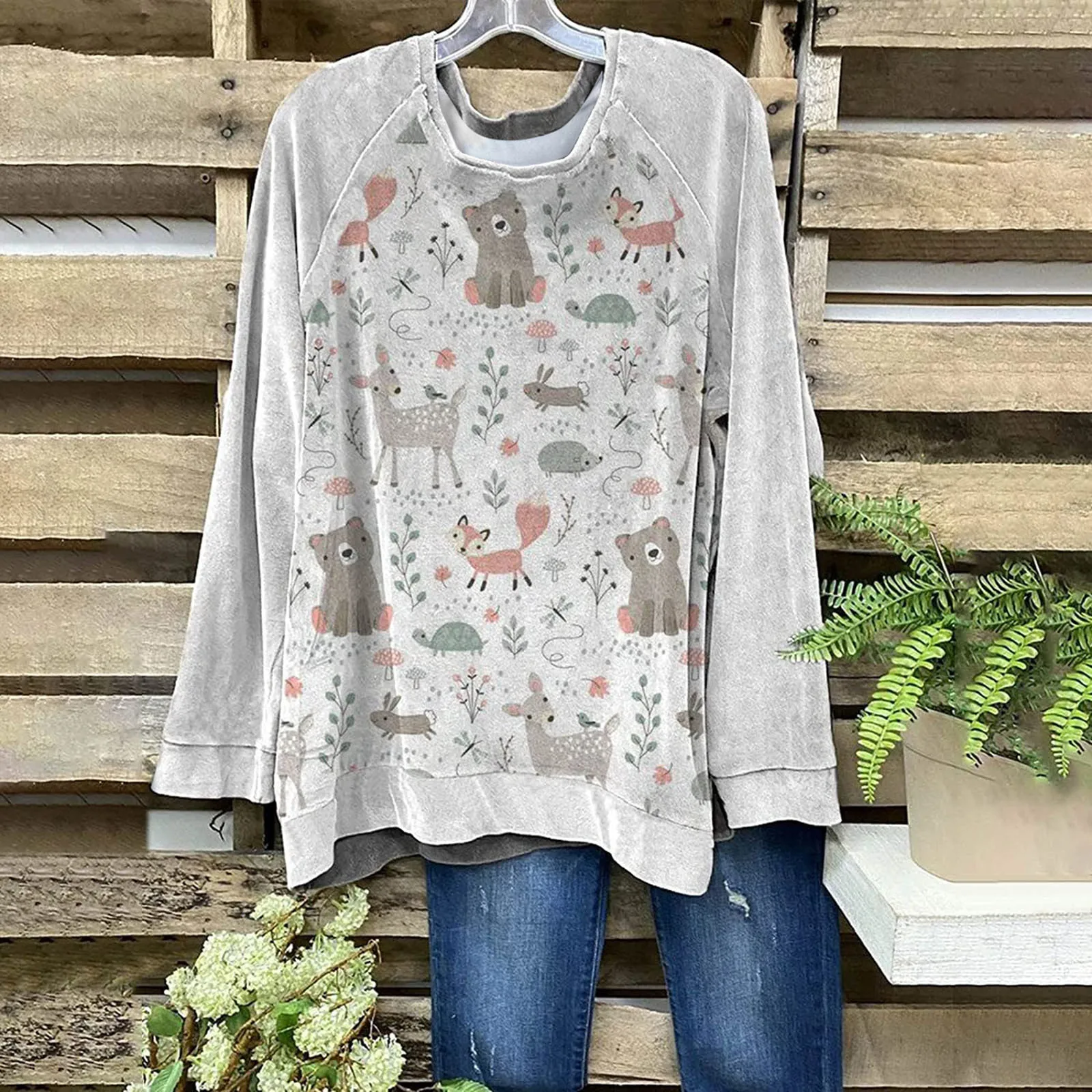

Ladies Fashion Casual Sweatershirts Tops Round Neck Long Sleeve Animal Print Loose Clothes Girls13 14 Teen Women S Sweatshirt