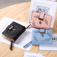 fashion 2022 new korean style short wallet ladies zipper buckle hollow leaf small purse wallet card holder mini purse bags