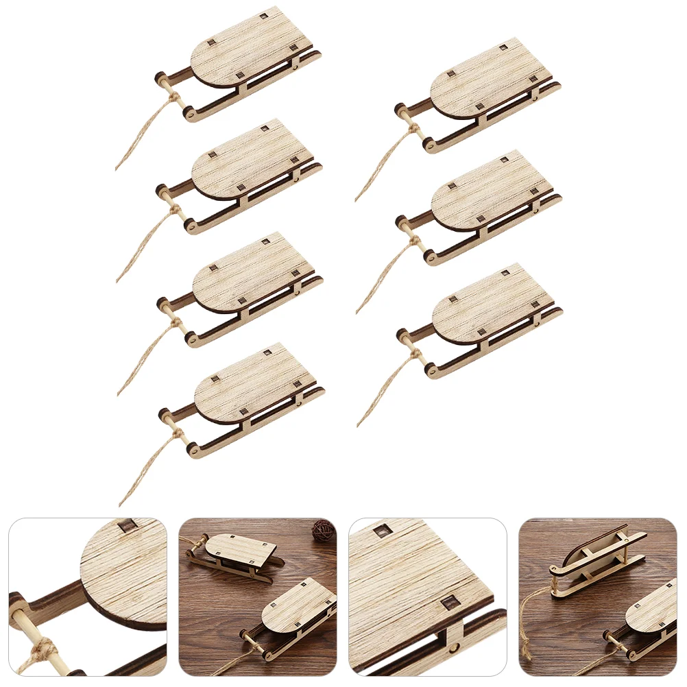 

7 Pcs Christmas Tree Ornament Hand Painted Farmhouse Decor Wood Embellishment Personality Sled